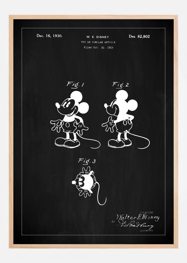 Patenttipiirustus - Disney - Mickey Mouse - Musta Juliste