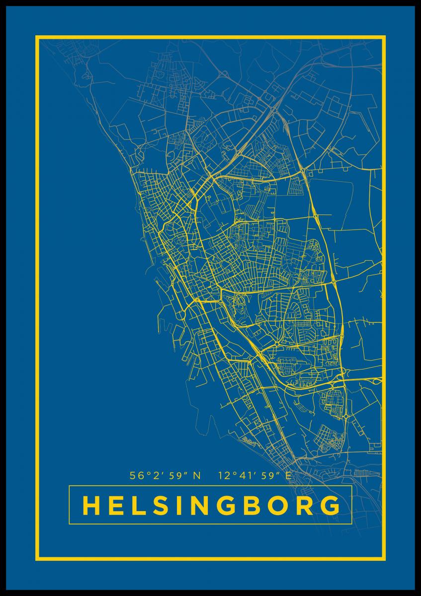 Kartta - Helsingborg - Juliste - Sininen - BGA