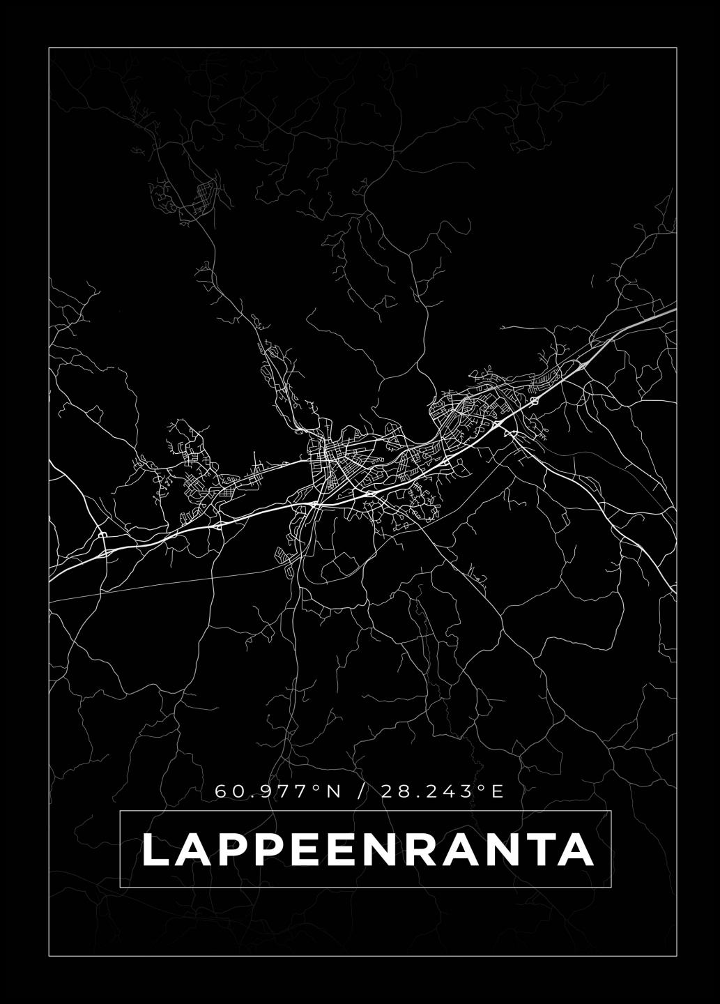 Osta Kartta - Lappeenranta - Musta Juliste täältä 