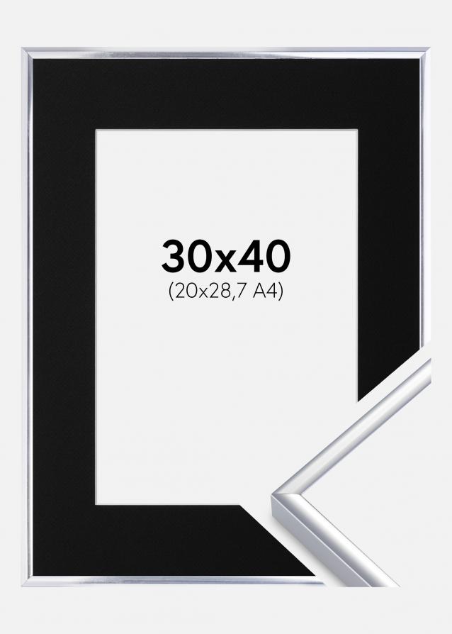 Kehys Alumiini Kiiltävä Hopea 30x40 cm - Paspatuuri Musta 21x29,7 cm (A4)