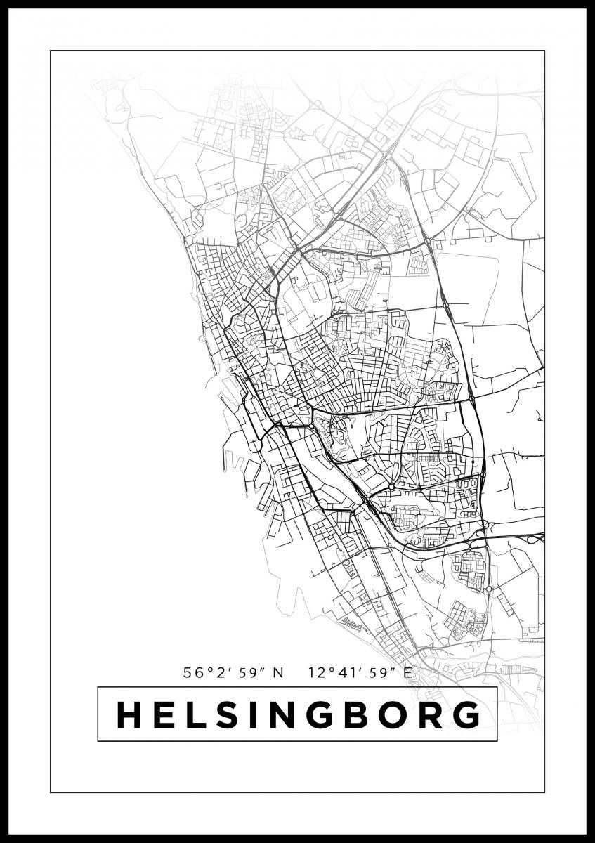Kartta - Helsingborg - Juliste - Valkoinen - BGA