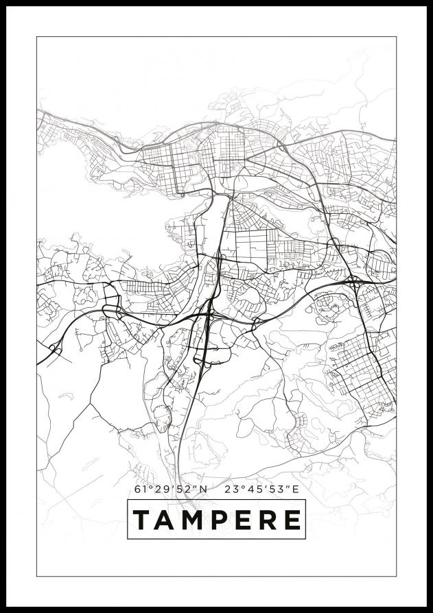 Kartta - Tampere - Valkoinen Juliste