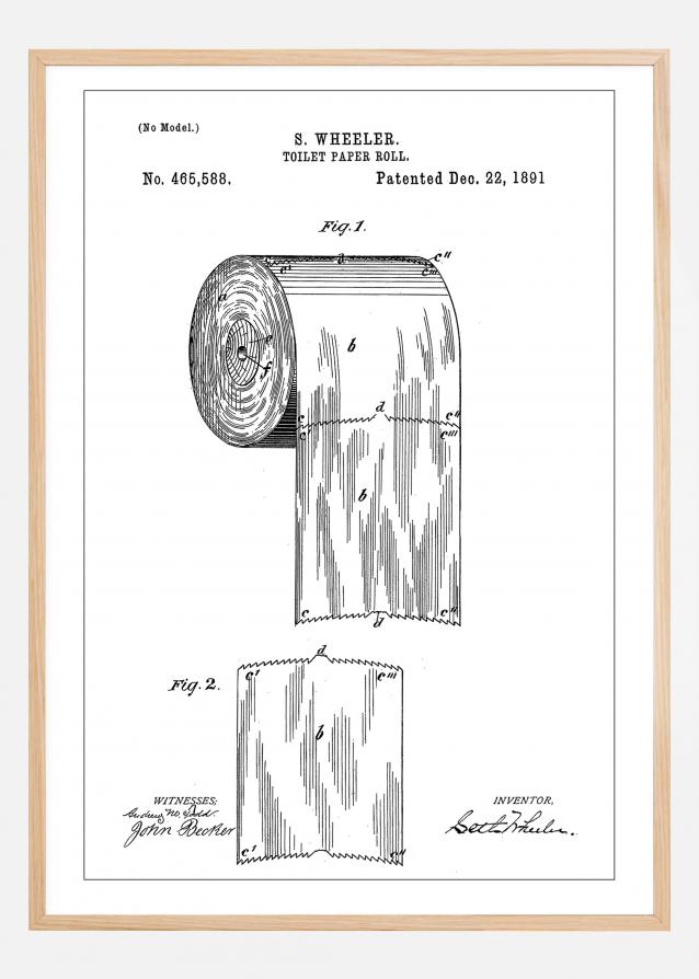 Patent Print - Toilet Paper Roll - White Juliste