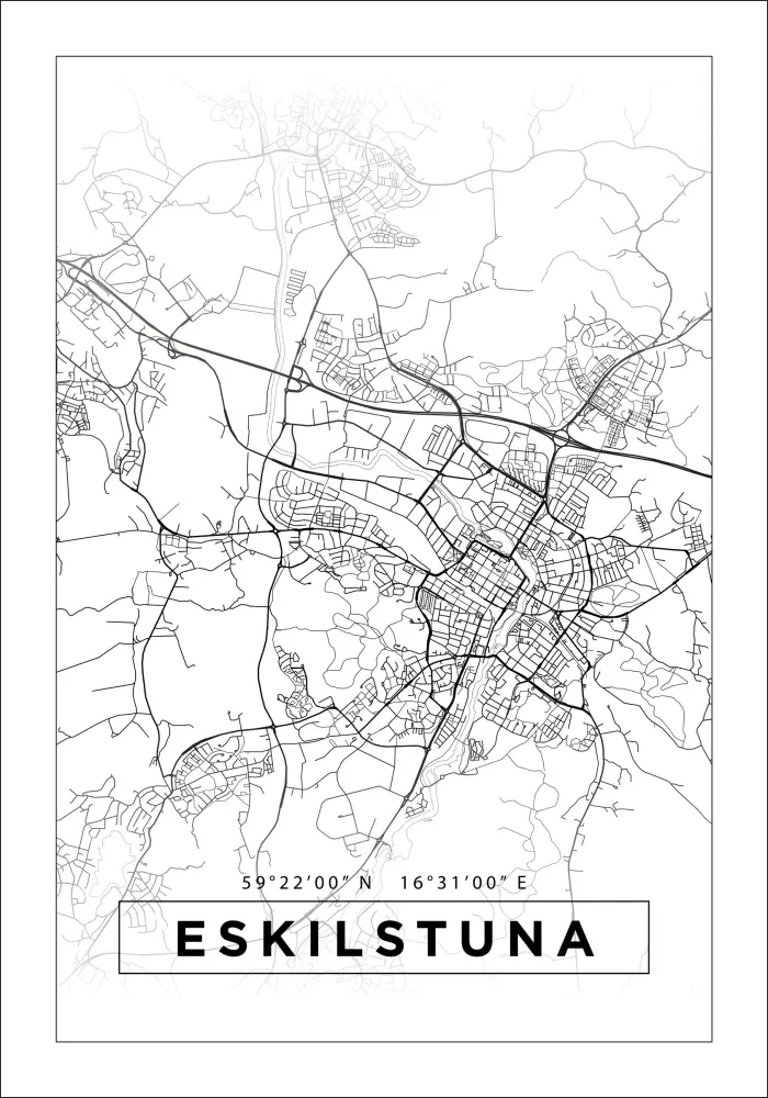 Kartta - Eskilstuna - Valkoinen Juliste