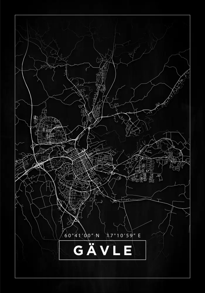 Kartta - Gävle - Musta Juliste