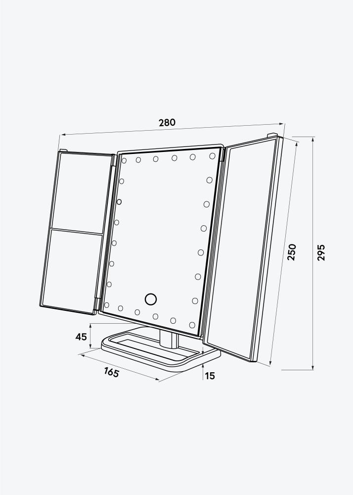 KAILA Meikkipeili Tri-Fold Magnifying Musta 20x30 cm