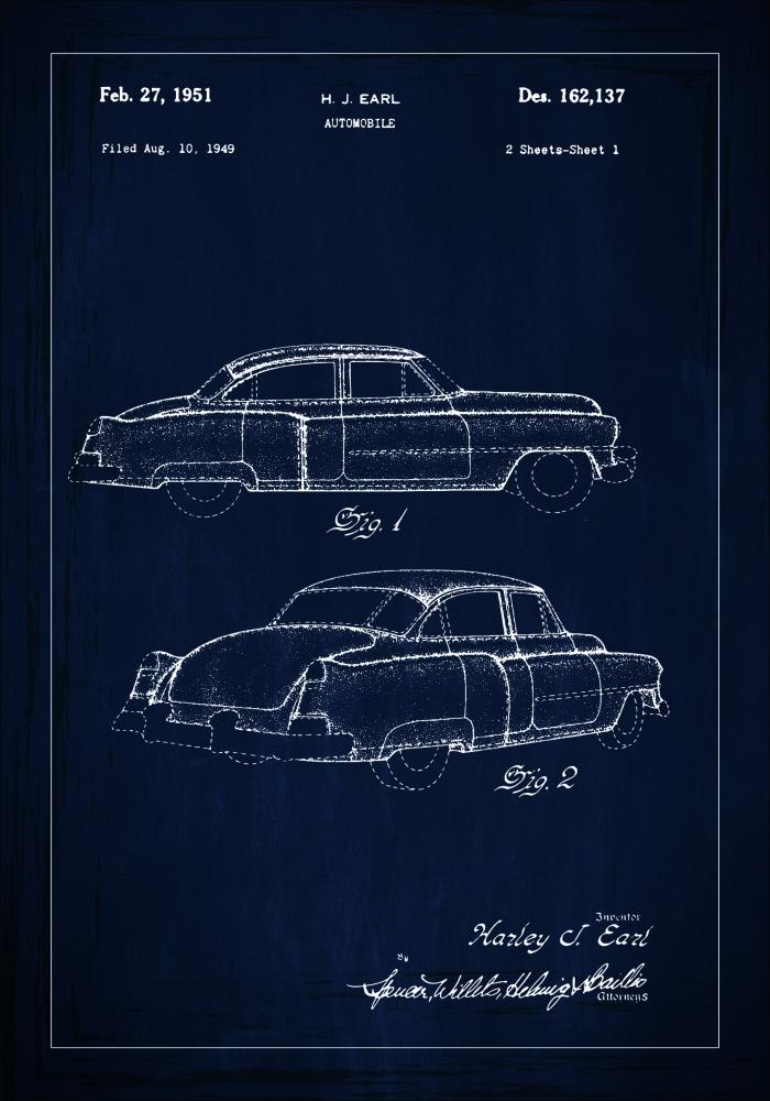 Patenttipiirustus - Cadillac I - Sininen Juliste