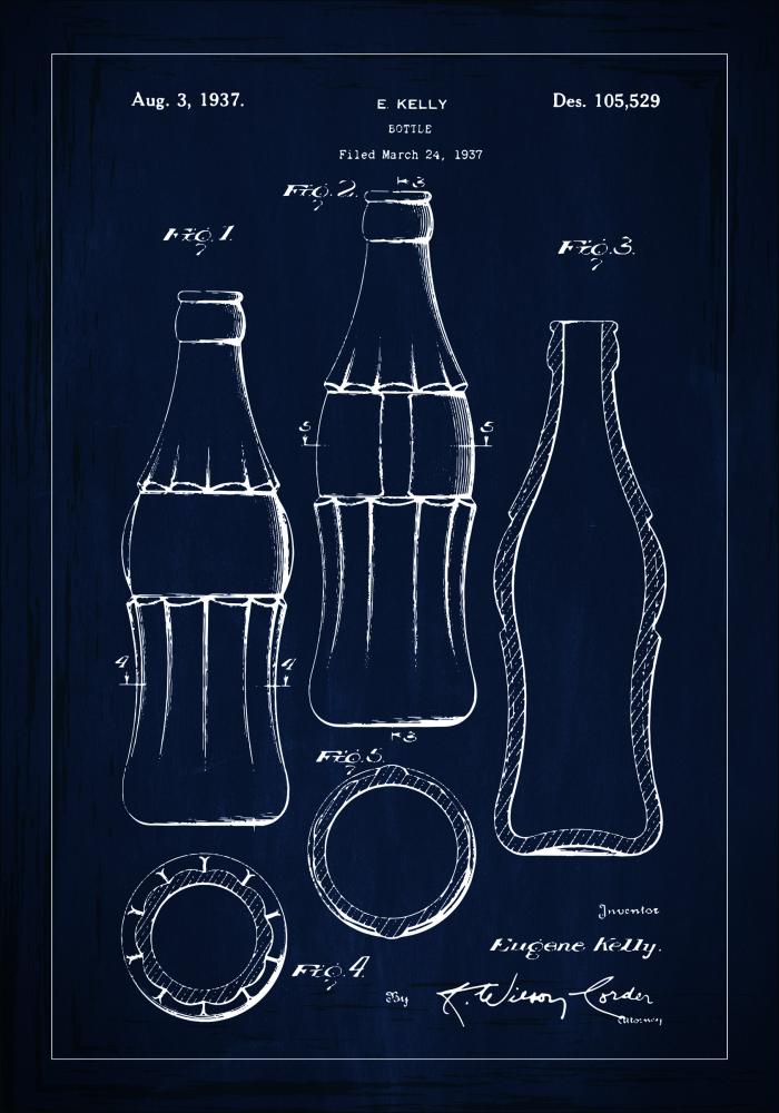 Patenttipiirustus - Coca Cola Pullo - Sininen Juliste