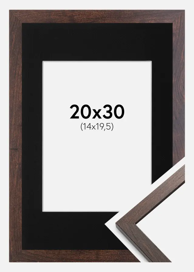 Kehys Trendy Saksanpähkinä 20x30 cm - Paspatuuri Musta 15x21 cm (A5)