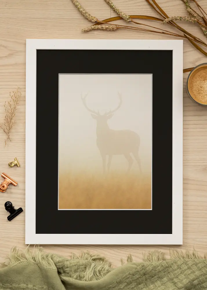 Kehys White Wood 70x90 cm - Passepartout Musta 55x70 cm