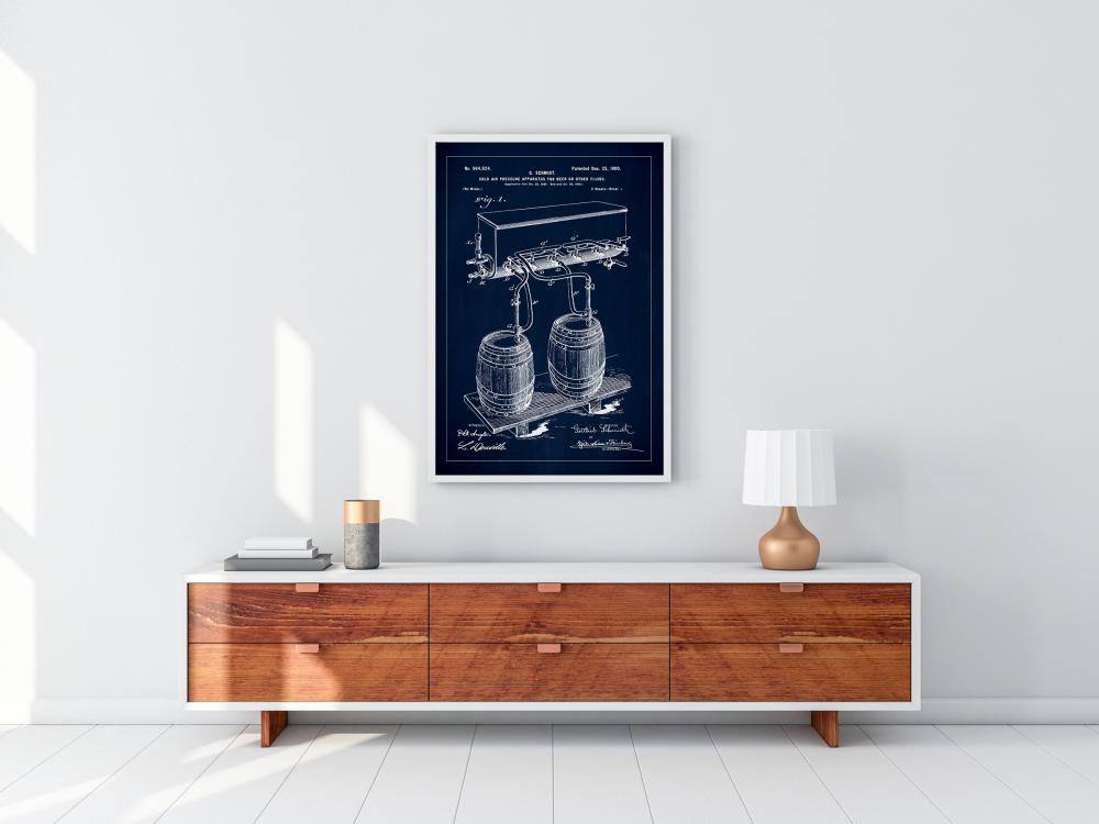 Patent Print - Beer Kegs - Blue Juliste