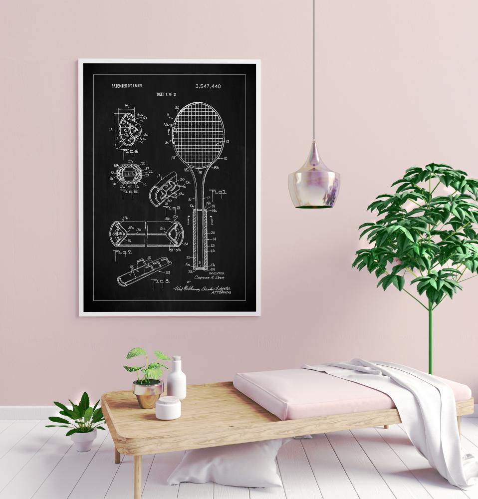 Patent Print - Tennis Racket - Black Juliste