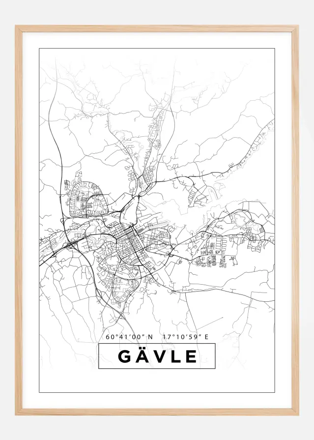 Kartta - Gävle - Valkoinen Juliste
