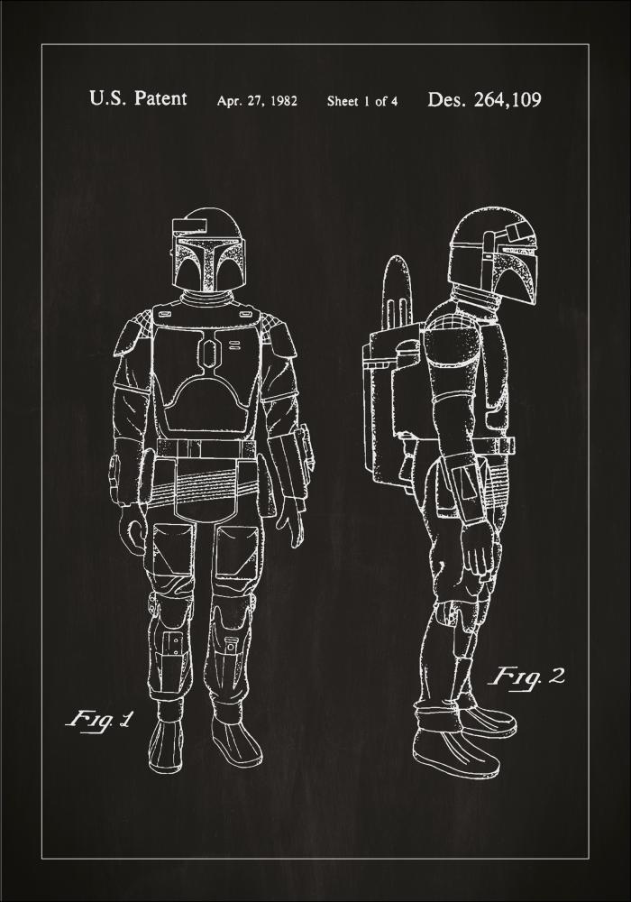 Patenttipiirustus - Star Wars - Boba Fett - Musta Juliste