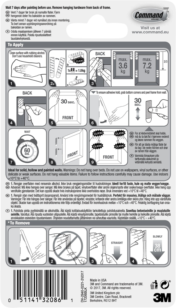 3M Command Taulunkiinnityspalat, L-koko - 7,2 kg