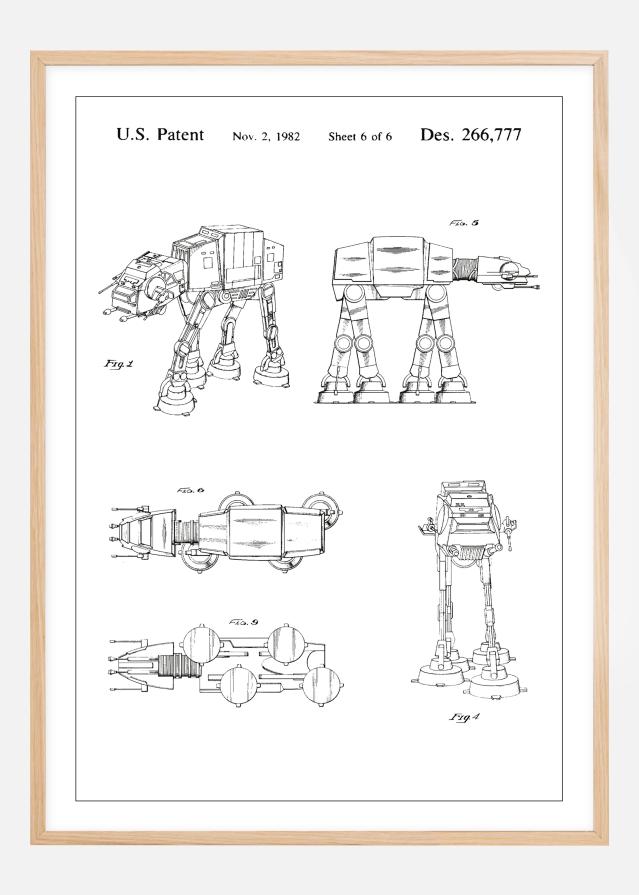 Patenttipiirustus - Star Wars - Walker - Valkoinen Juliste