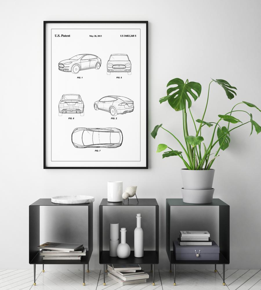 Patent Print - Tesla - White Juliste