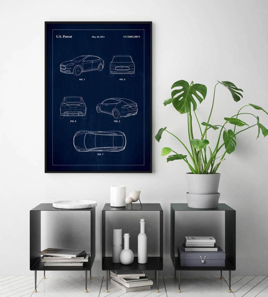 Patent Print - Tesla - Blue Juliste