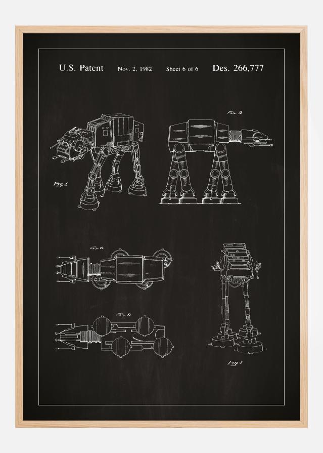 Patenttipiirustus - Star Wars - Walker - Musta Juliste