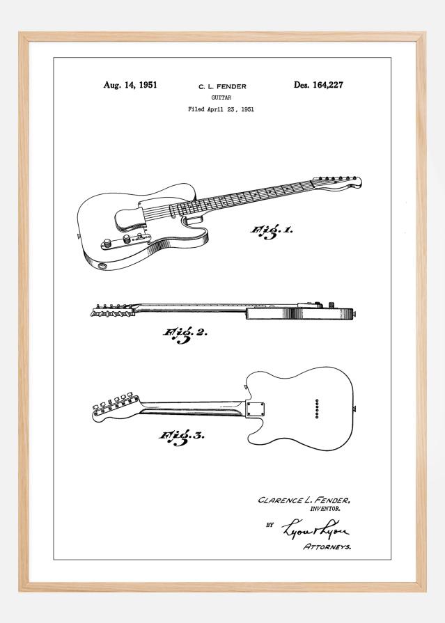 Patent Print - Guitar - White Juliste