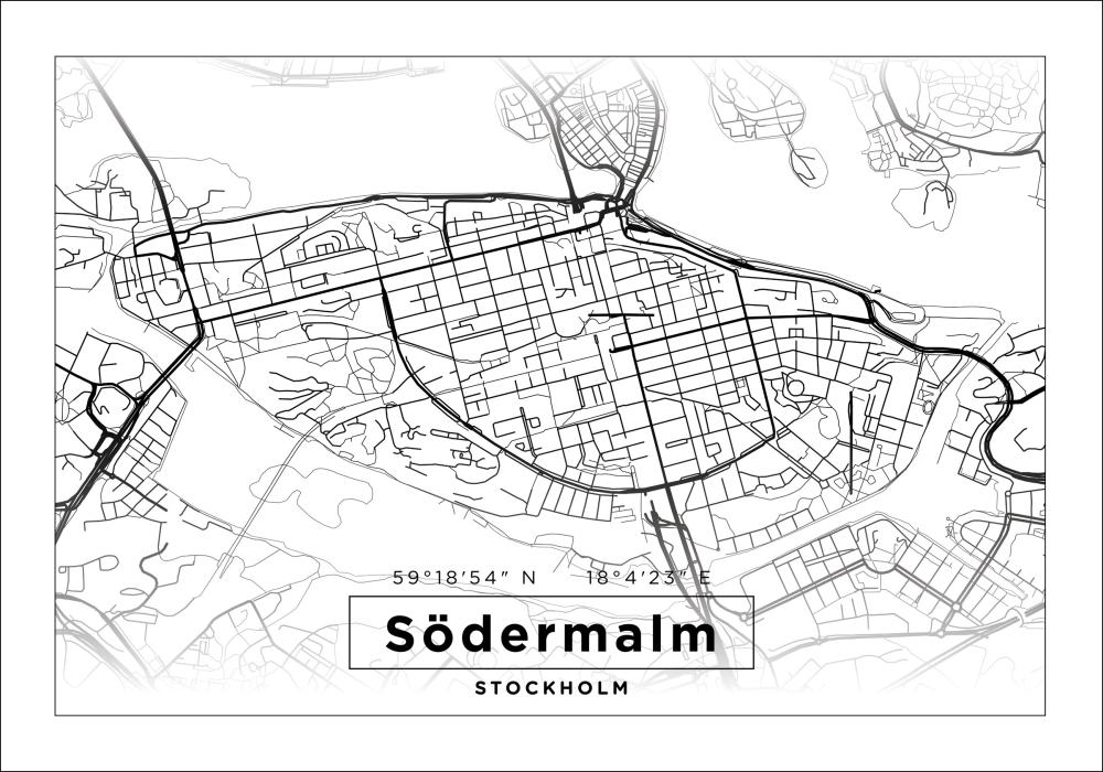 Kartta - Södermalm - Valkoinen Juliste