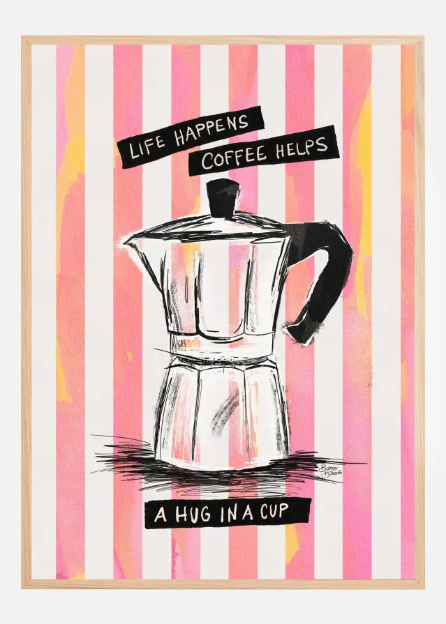 Mocca Coffee on Stripes - Hug in a Cup Juliste