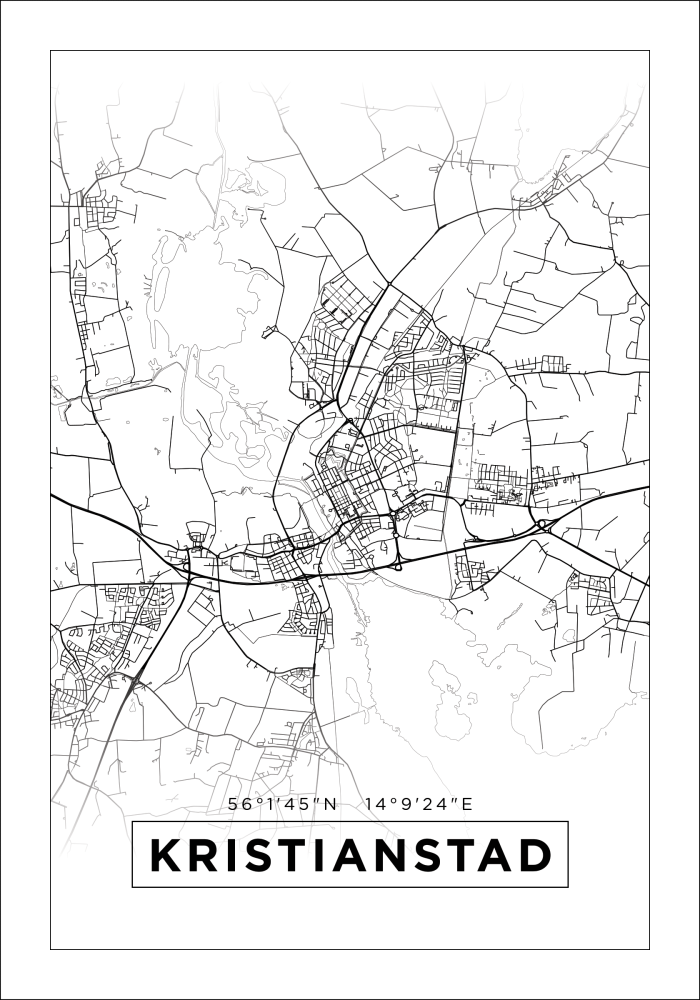 Kartta - Kristianstad - Valkoinen Juliste