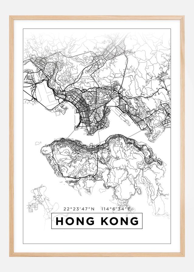 Kartta - Hong Kong - Valkoinen Juliste