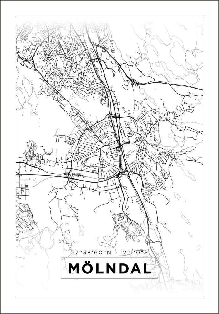 Kartta - Mölndal - Valkoinen Juliste