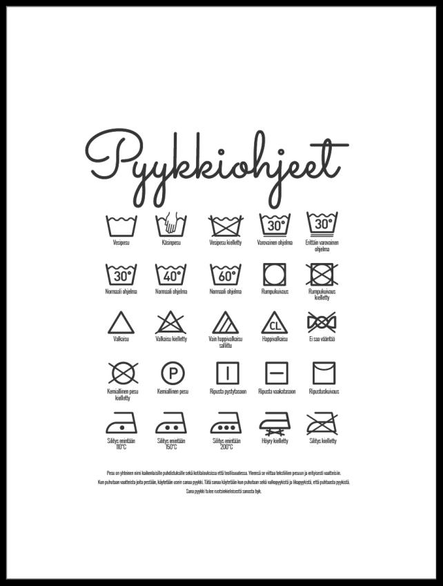 Pyykkiohjeet - Valkoinen Juliste