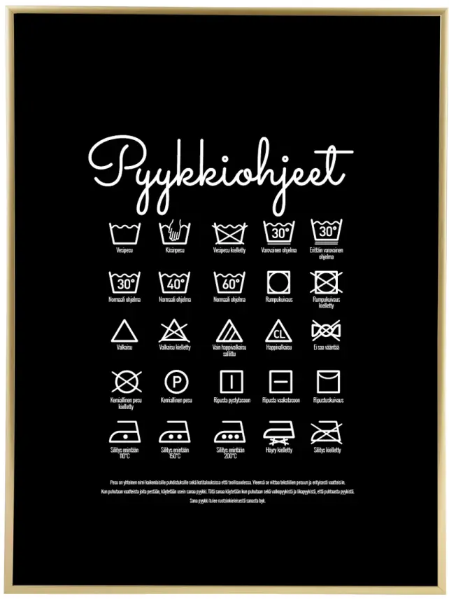 Pyykkiohjeet - Musta Juliste