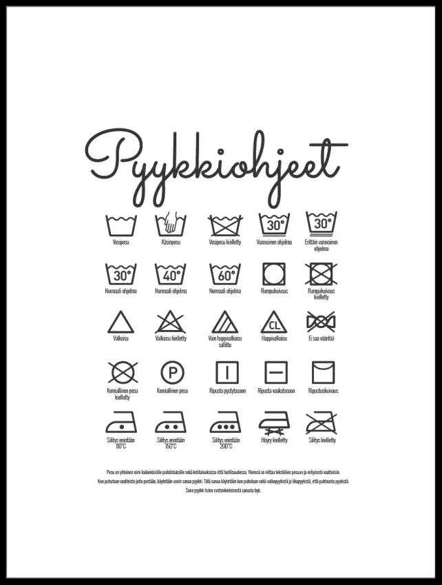 Pyykkiohjeet - Valkoinen Juliste