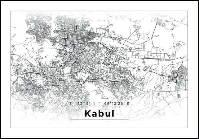 Kartta - Kabul - Valkoinen Juliste