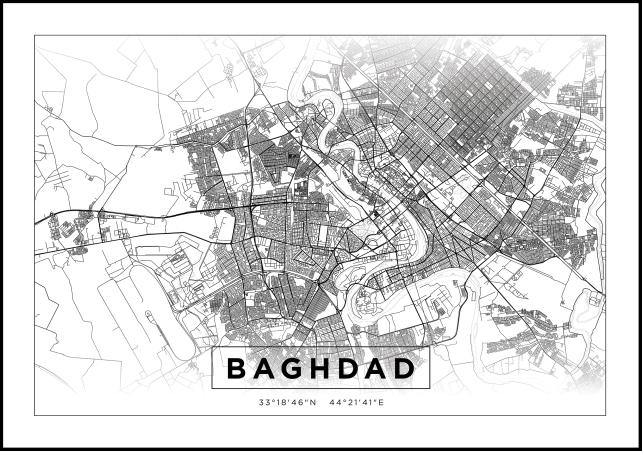 Kartta - Baghdad - Valkoinen Juliste