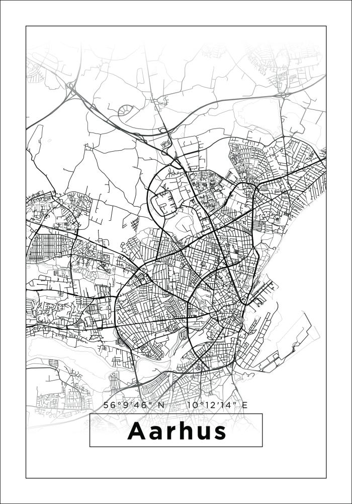 Kartta - Aarhus - Valkoinen Juliste