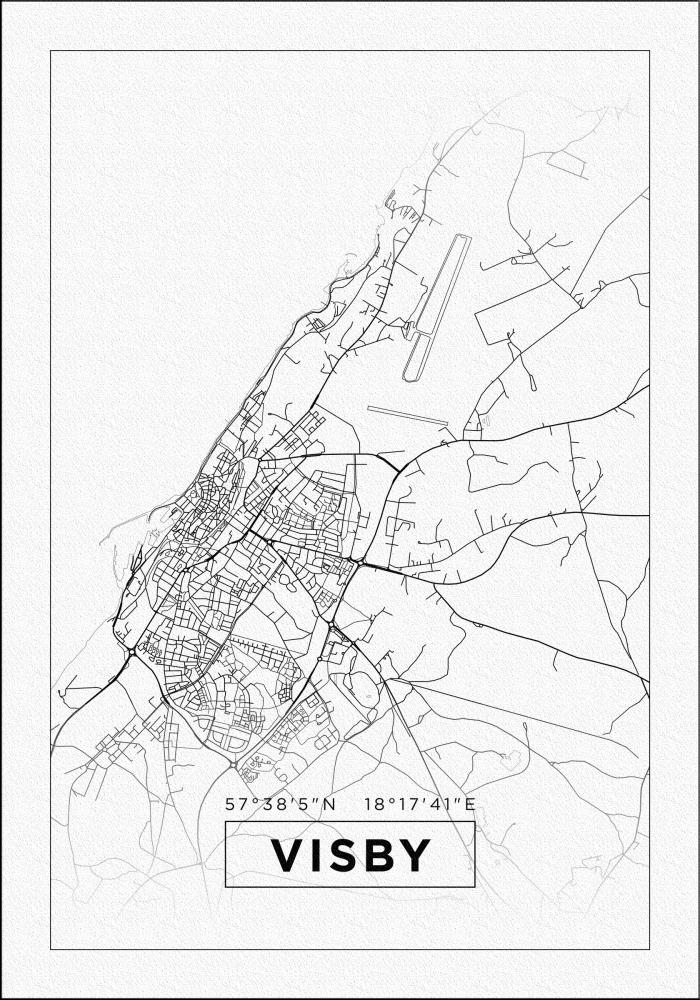 Kartta - Visby - Valkoinen Juliste