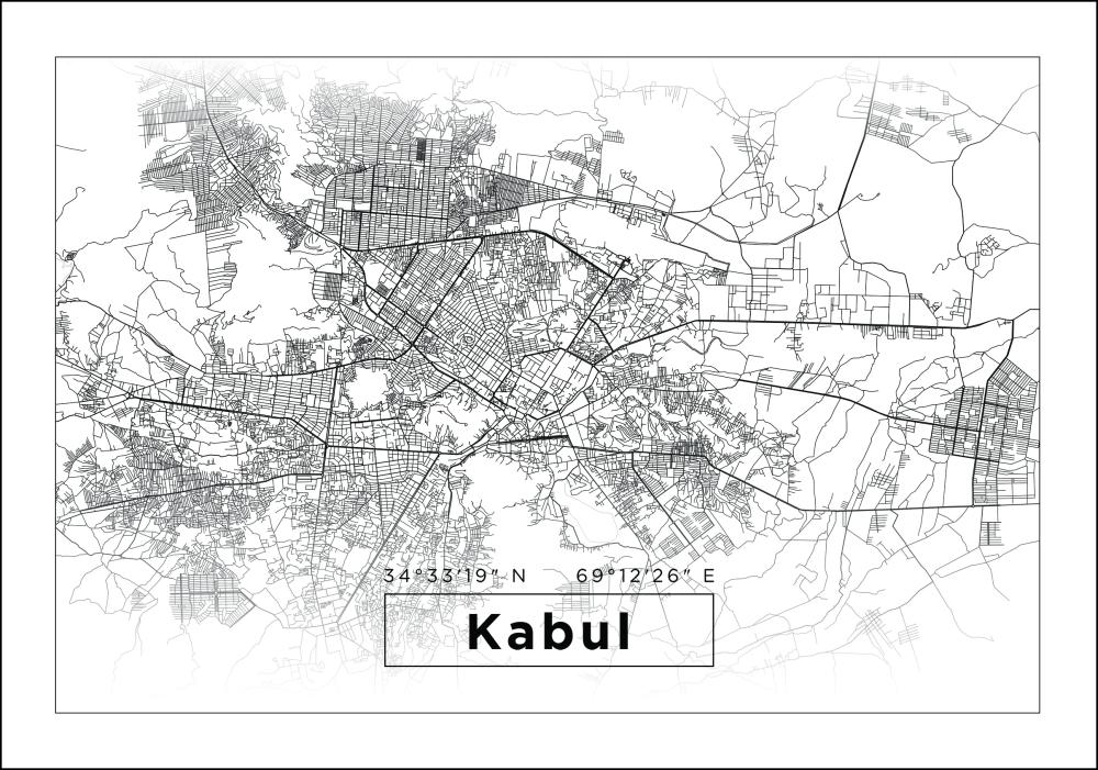 Kartta - Kabul - Valkoinen Juliste