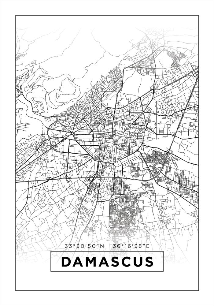 Kartta - Damascus - Valkoinen Juliste