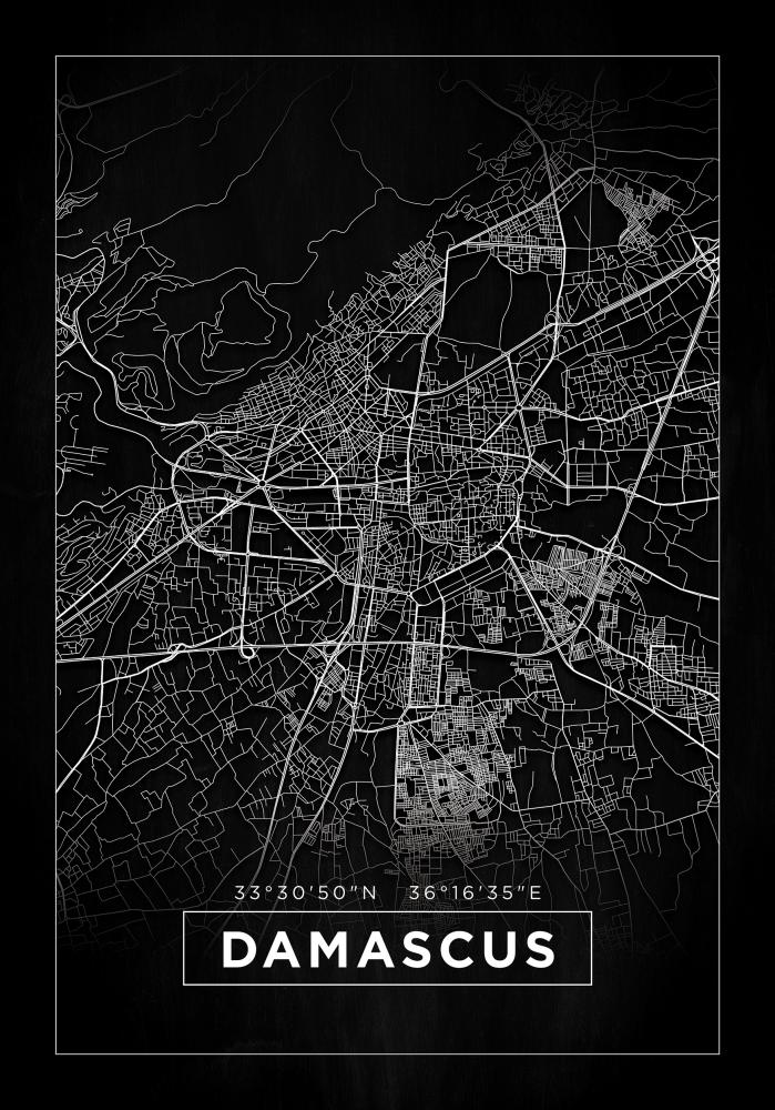 Kartta - Damascus - Musta Juliste