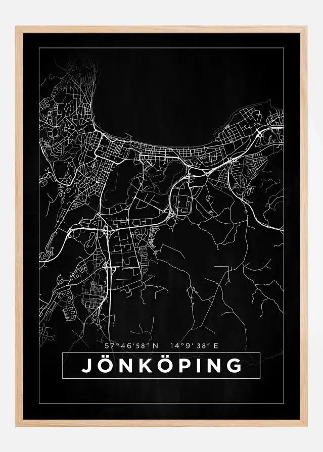 Kartta - Jönköping - Musta Juliste