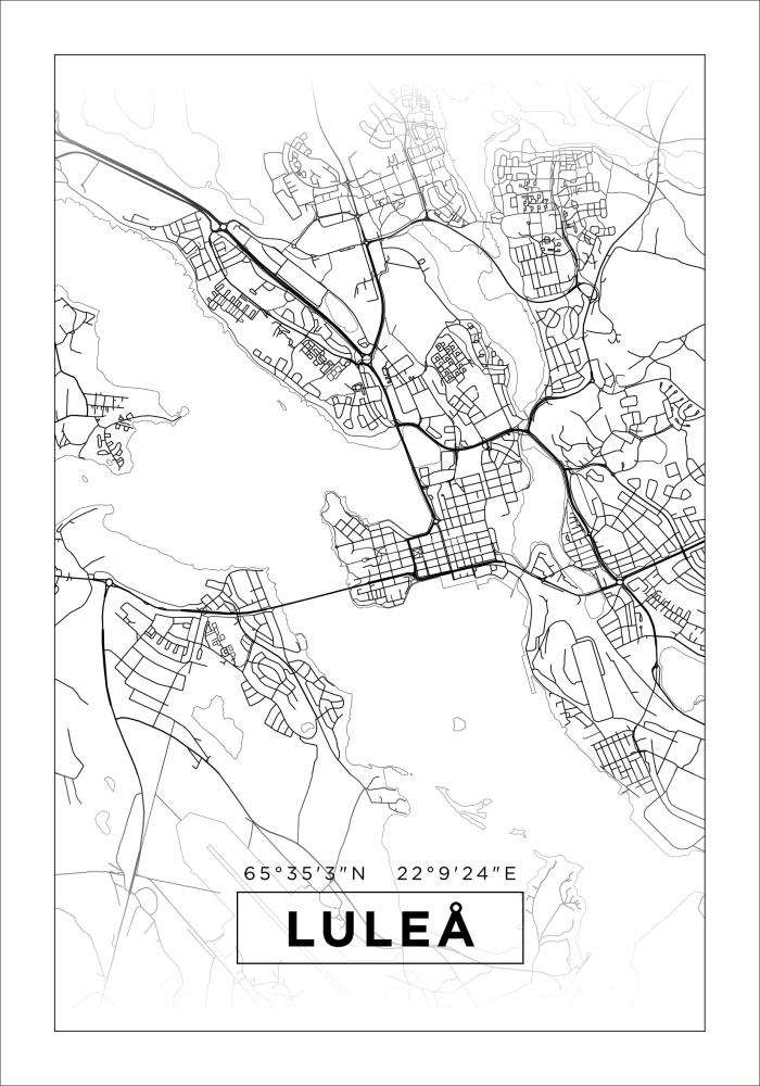 Kartta - Luleå - Valkoinen Juliste