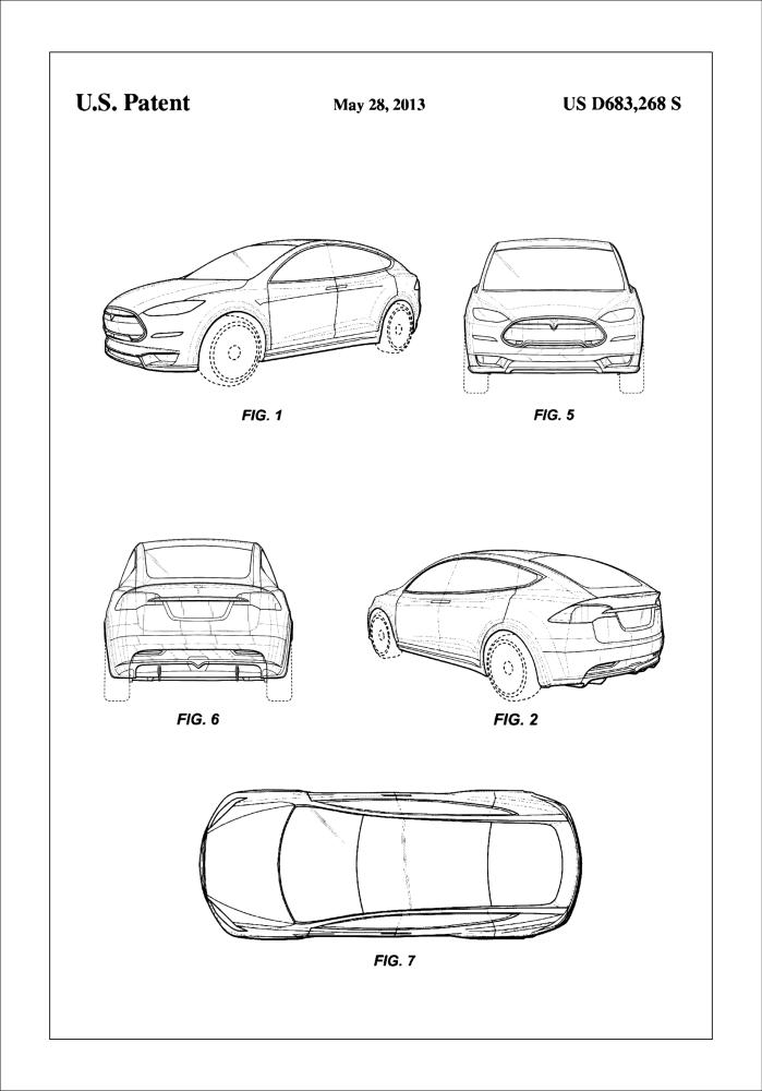 Patent Print - Tesla - White Juliste