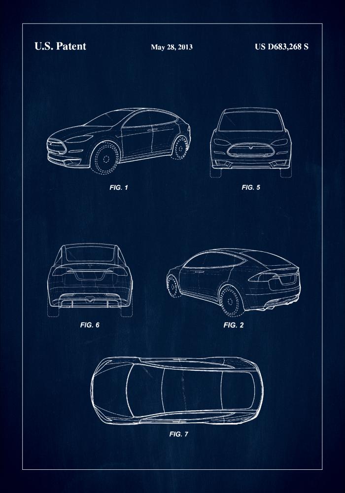 Patent Print - Tesla - Blue Juliste