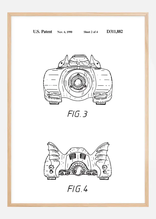 Patenttipiirustus - Batman - Batmobile 1990 II Juliste