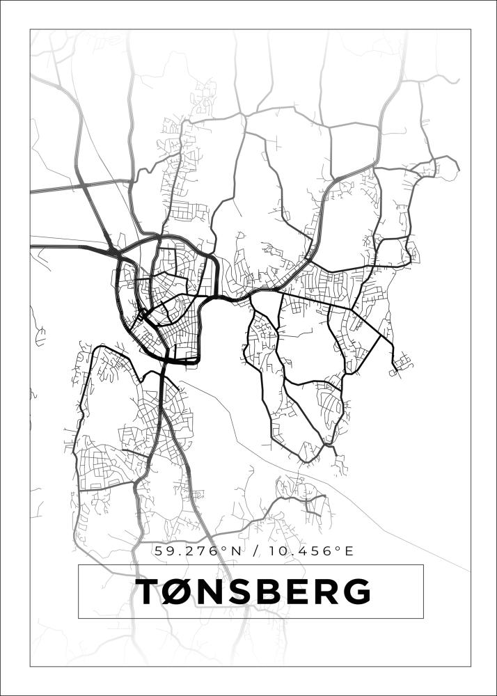 Kartta - Tønsberg - Valkoinen Juliste