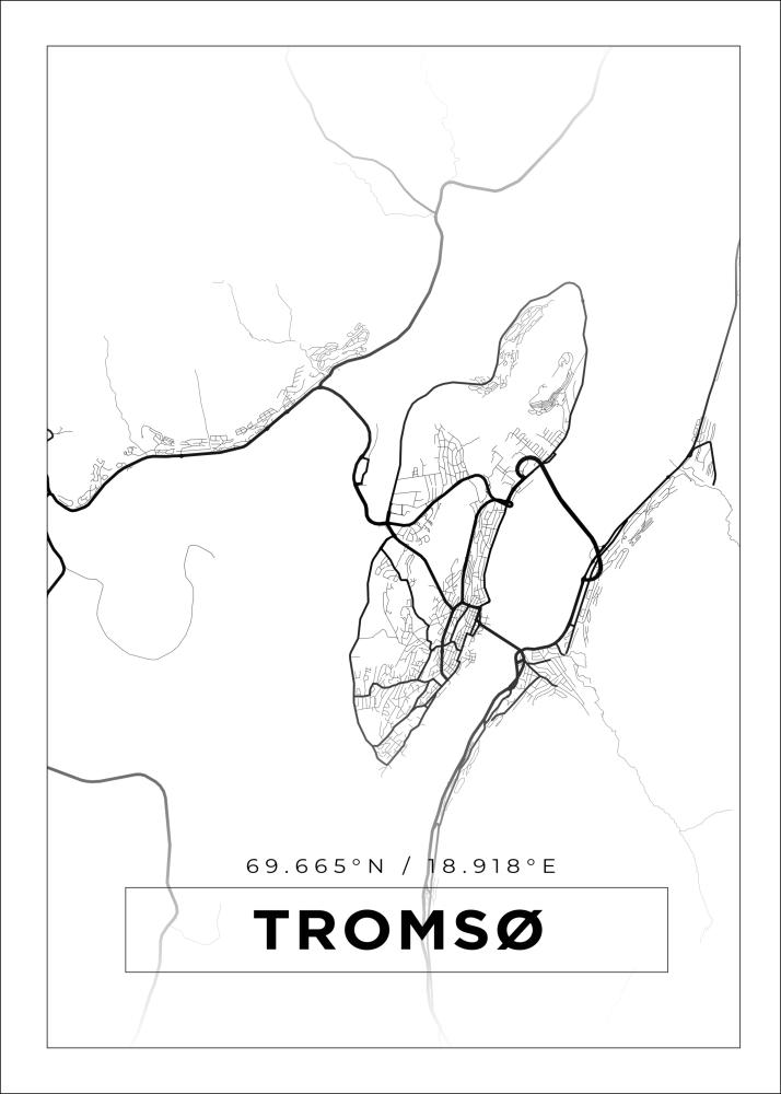 Kartta - Tromsø - Valkoinen Juliste