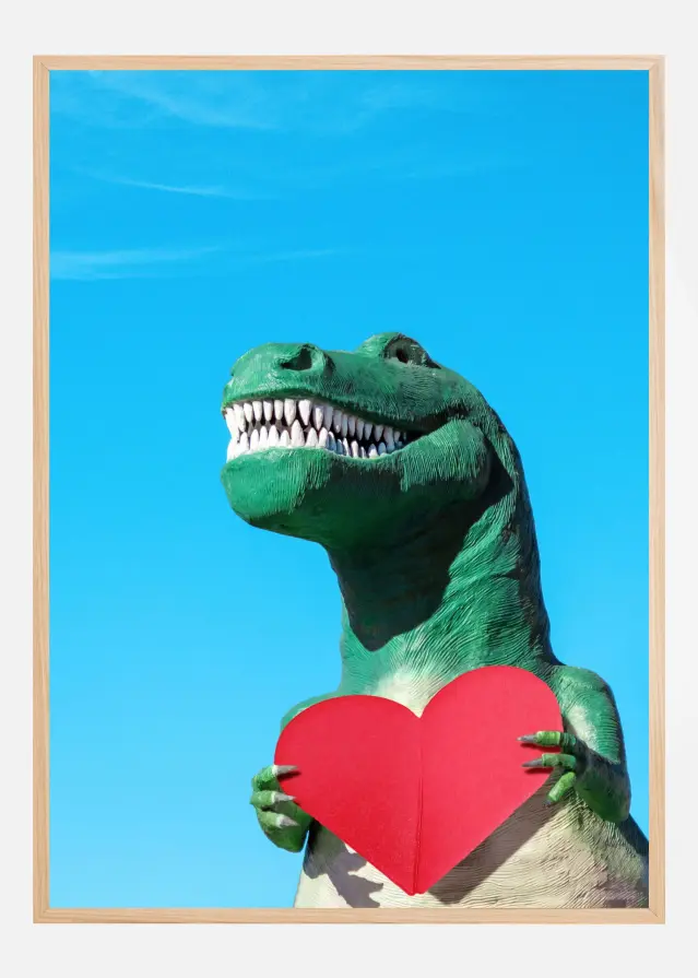 Tyrannosaurus Rex with a Red Paper Heart Juliste