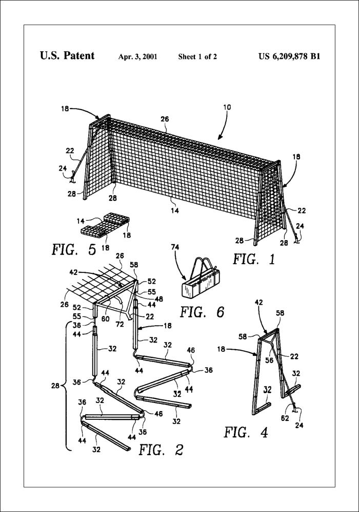 Patent Print - Soccer Goal - White Juliste