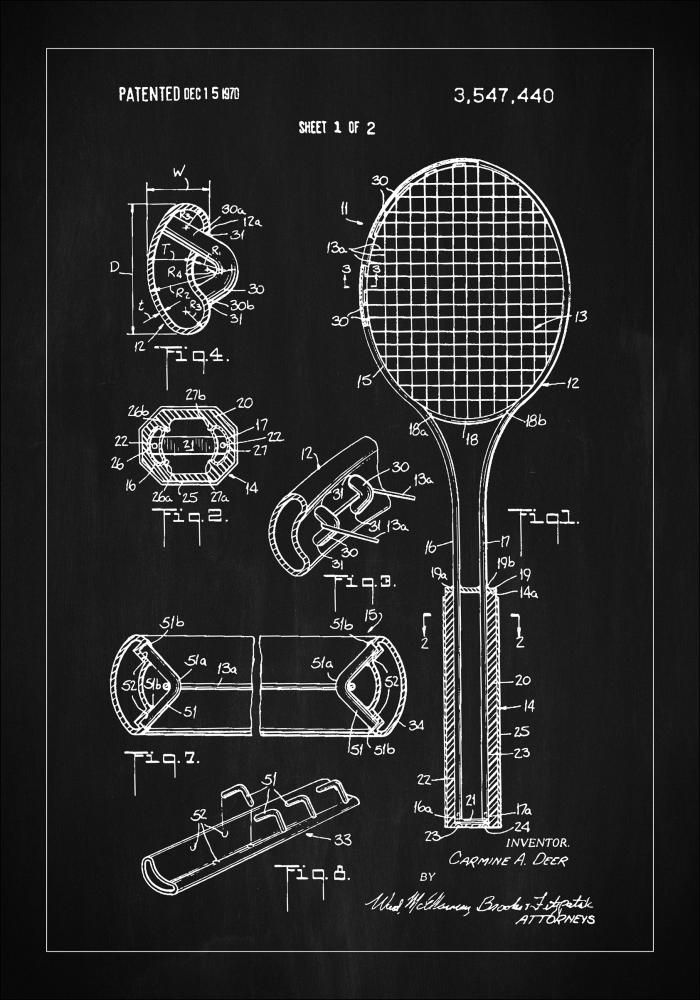 Patent Print - Tennis Racket - Black Juliste