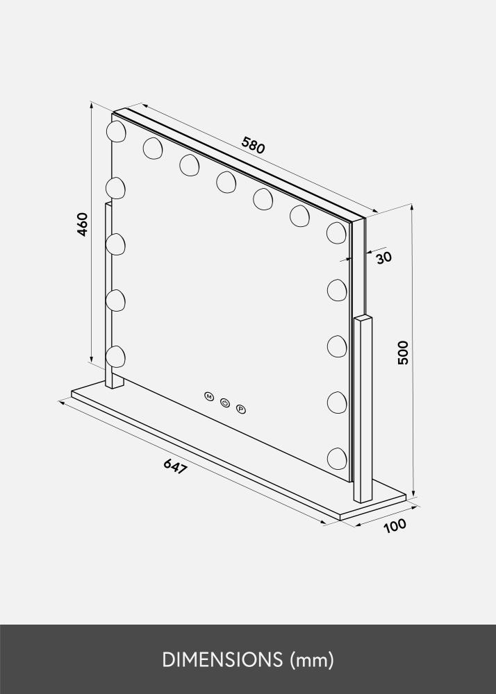 KAILA Meikkipeili Soft Corner LED Hopeanvärinen 65x50 cm